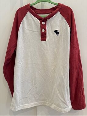 Abercrombie & Fitch Kids White Tee with Burgundy Accents